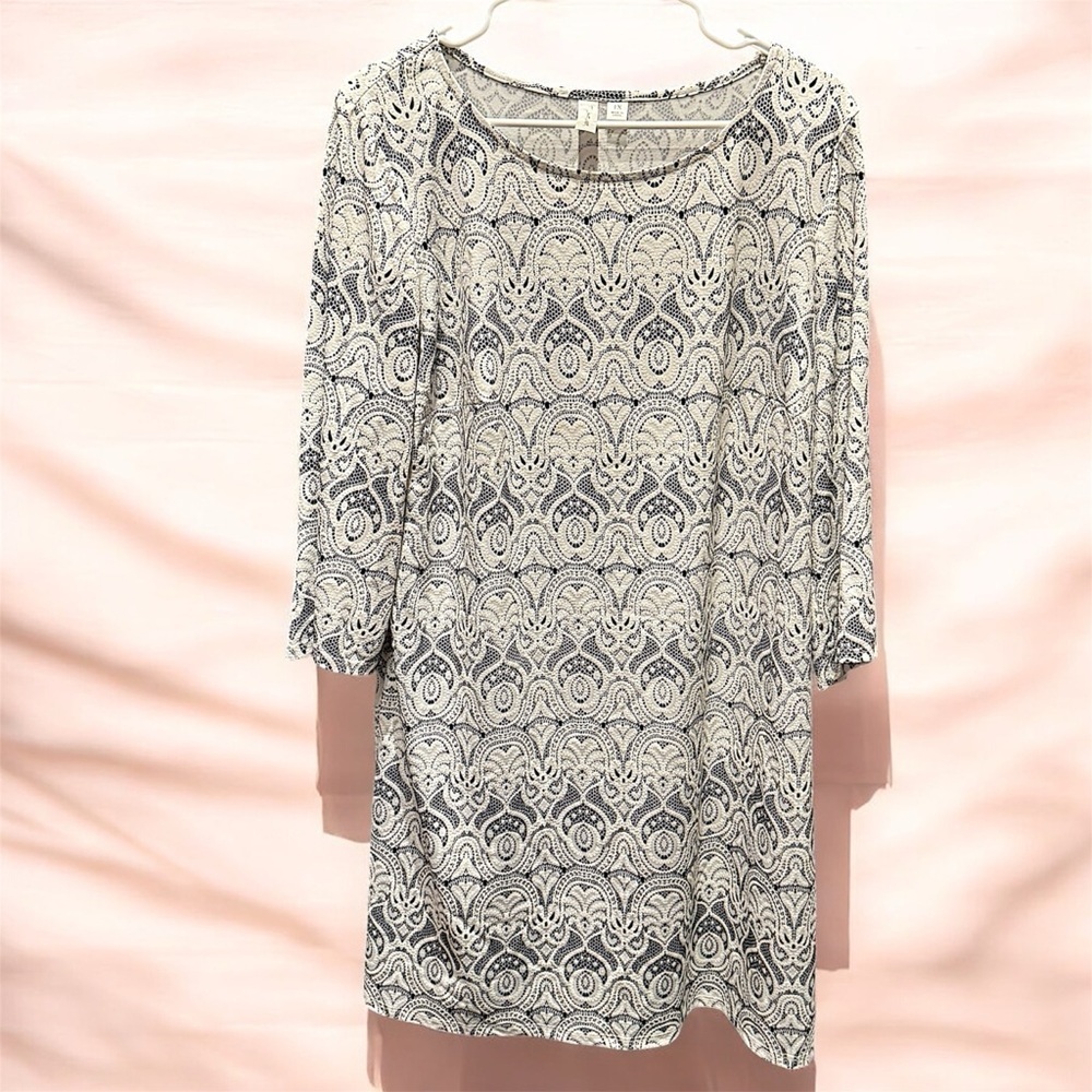 Tacera Elegant Patterned Dress in Black White 1X length 36in pit to pit 21in